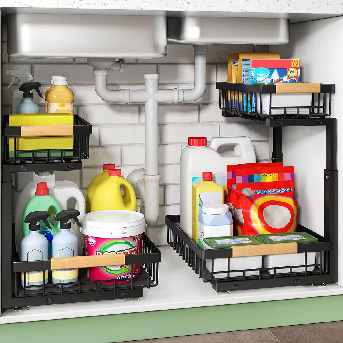 2-tier pull-out under sink organizer in black